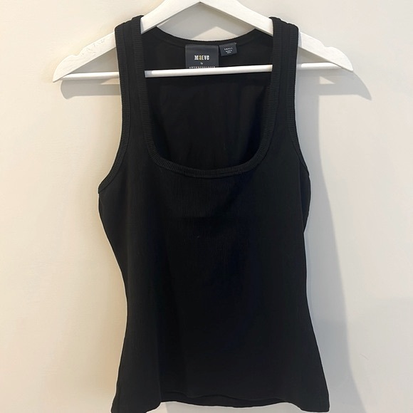Anthropologie Tops - Anthropologie Black Square Neck Ribbed Knit Top / Size S